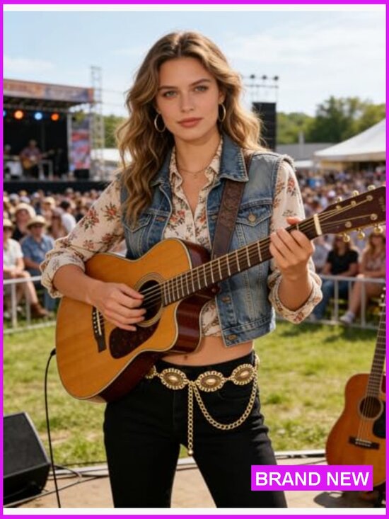 Western Metal Concho Belt Chain Belt for Women Cowgirl Country Concert Outfit